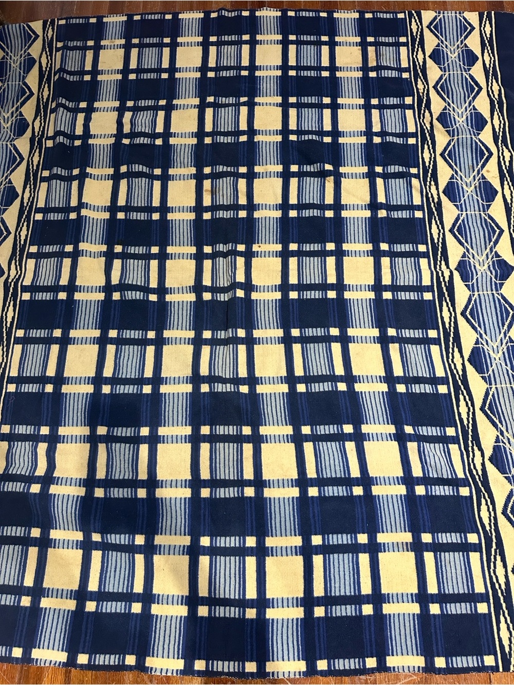 Vintage 1940s Indigo Blue Native Southwestern Print Cotton Camp Blanket